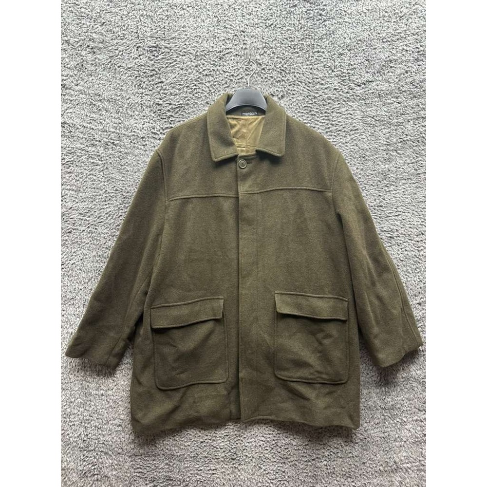 Baracuta Recycled Cashmere Blend Collared Overcoat Olive Green Mens Size XXL